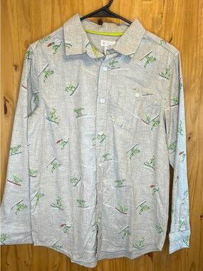 Cat & Jack Gray Button-Down Shirt with Green Surfer Print